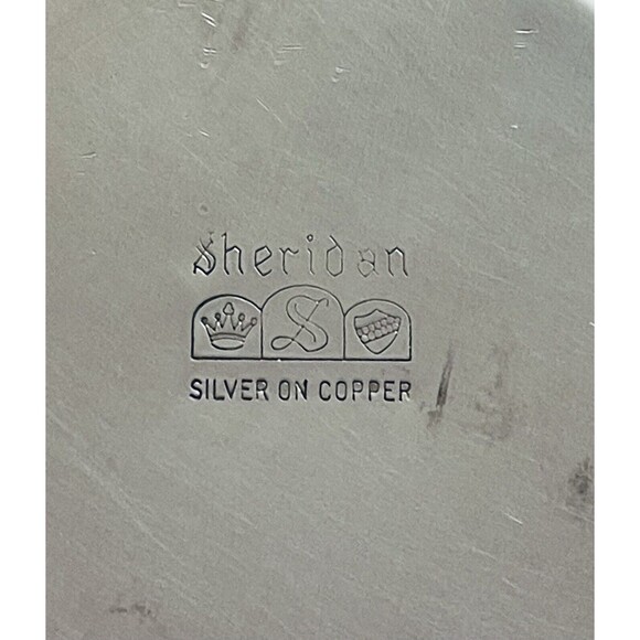 Sheridan Silver On Copper Open Sugar Bowl With Ornate Handles 2.5" Tall Vintage - Picture 3 of 9